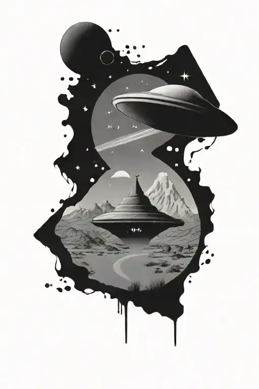 Psychedelic Humanoid Ufo Nevada Desert Landscape