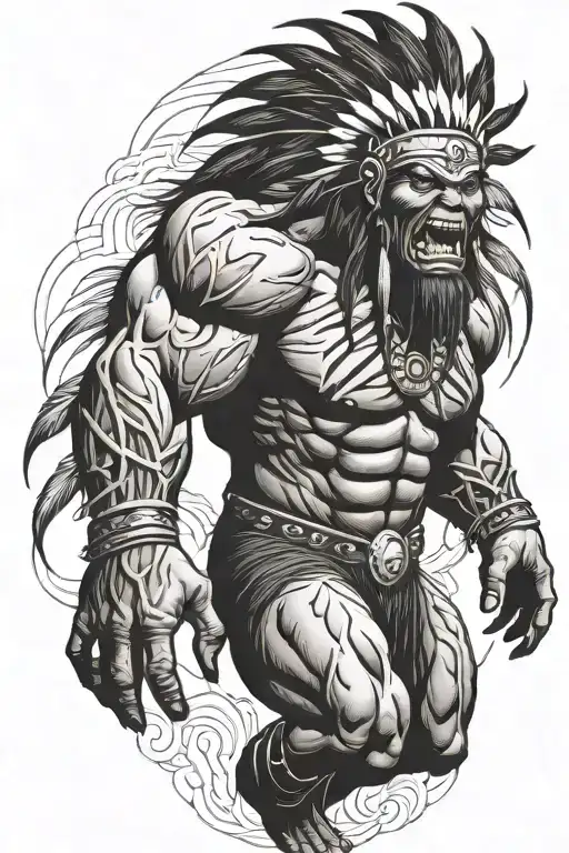 Native American Chief Hulk Monster Roaring Full Body