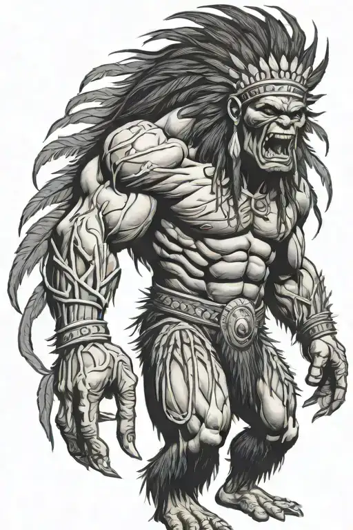 Native American Chief Hulk Monster Roaring Full Body