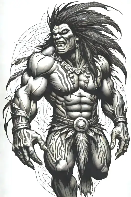 Native American Chief Hulk Monster Roaring Full Body