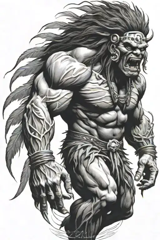 Native American Chief Hulk Monster Roaring Full Body