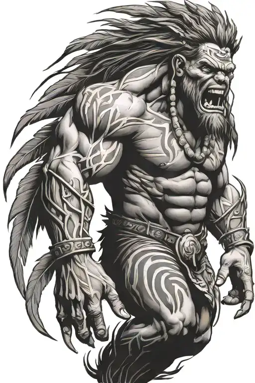 Native American Chief Hulk Monster Roaring Full Body