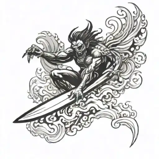 A Demon Angel Surfing On A Wave Of Fire