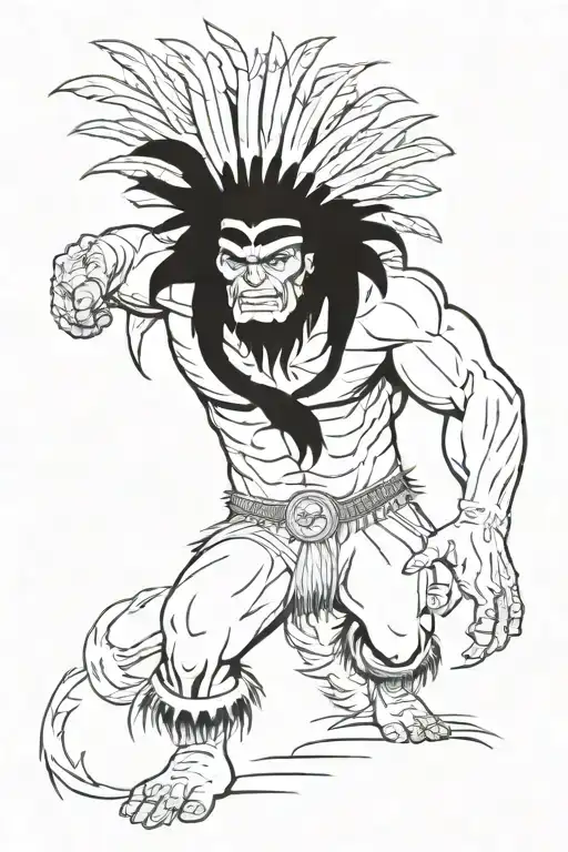 Native American Chief Feathers Full Body Hulk Mutant Angry Roaring