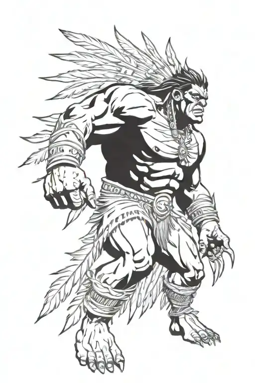 Native American Chief Feathers Full Body Hulk Mutant Angry Roaring