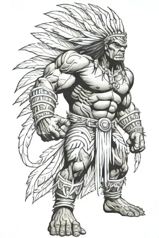 Native American Chief Feathers Full Body Hulk Mutant Angry Roaring