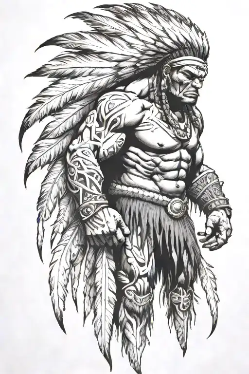 Native American Chief Feathers Full Body Hulk Mutant Angry Roaring