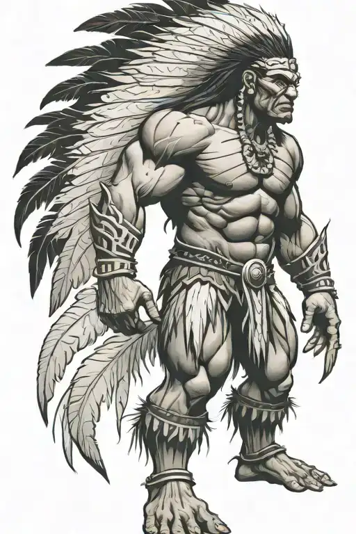 Native American Chief Feathers Full Body Hulk Mutant Angry Roaring