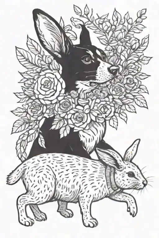 A Dog Giving A Rabbit A Violet Bouquet