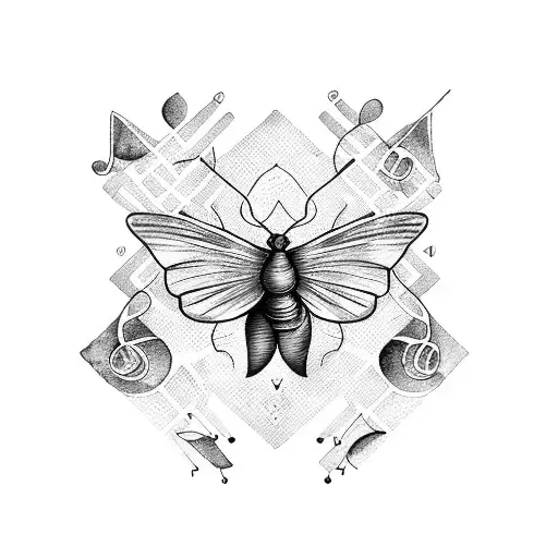 A Watercolor Moth Surrounded By Music Notes