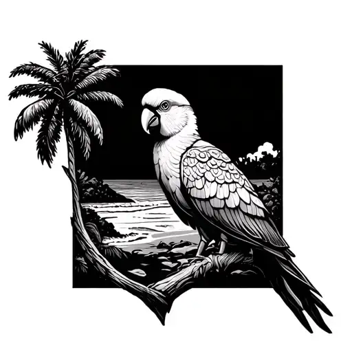 Guacamayas With Beach Landscapes With Palm Trees