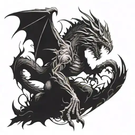 A Fierce Dragon Battling A Bird Of Prey In A Post-apocalyptic Landscape