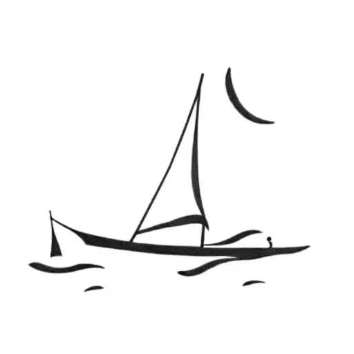 A Sailboat On A Black Background With Waves Two Sails