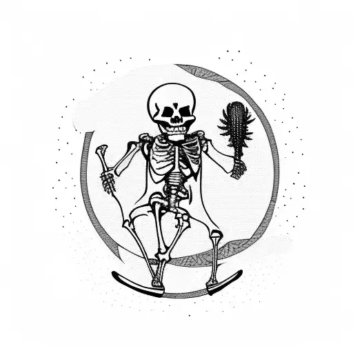 Skeleton Cowboy Full Body In Desert With A Cactus