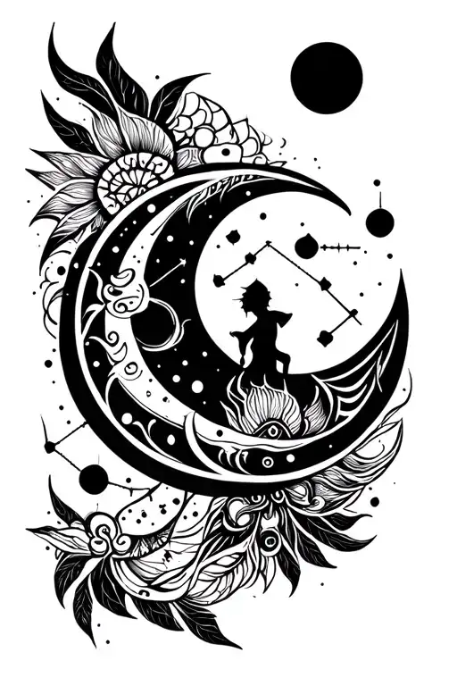 Moon With Maori Formes And Virgo Constellation Intertwined