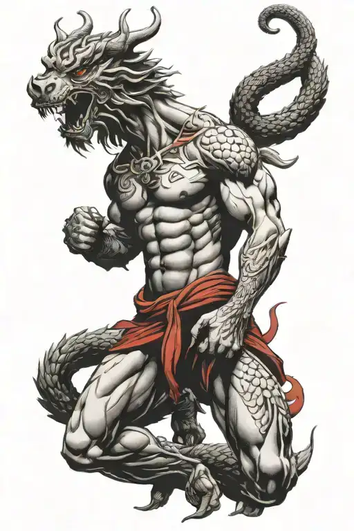 Atlas Holding A Wukong Head On His Shoulders With A Dragon Intertwined With Red Highlights