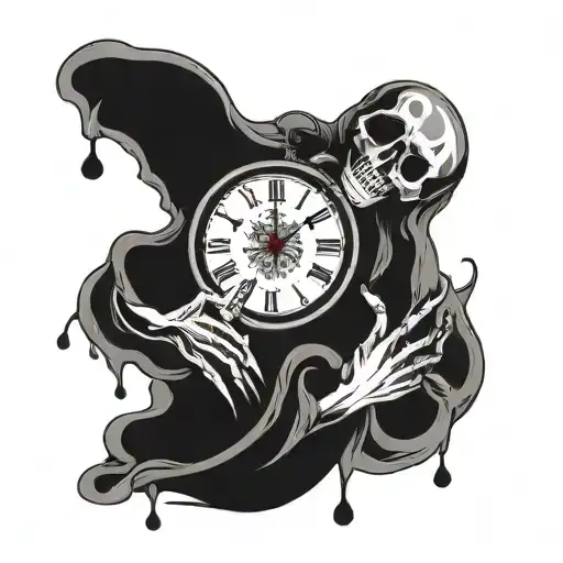 Death Holding A Broken Clock Melting