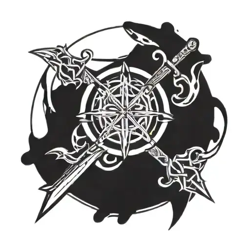 Three Intersecting Swords With A Circular Background