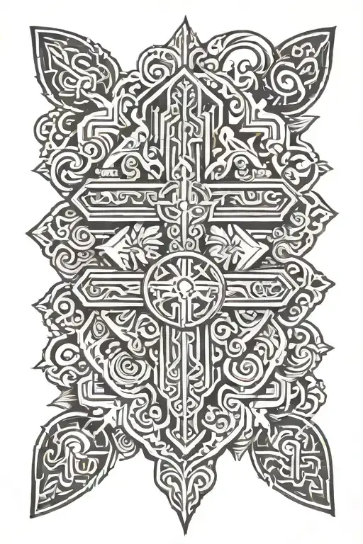 Cross With Aztec Symbols