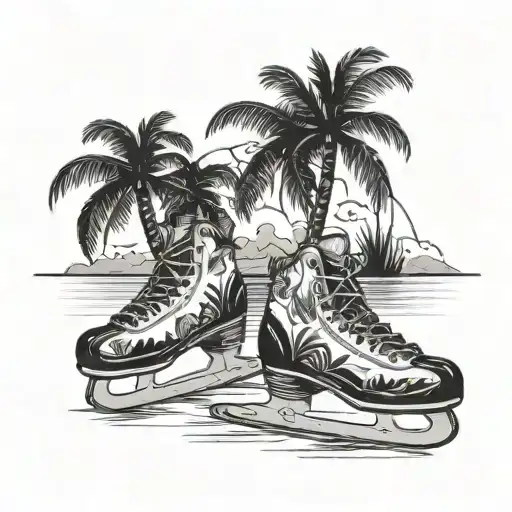 Ice Skating On A Tropical Beach With Palm Trees
