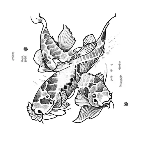 Koi Fish Flowers Leaves
