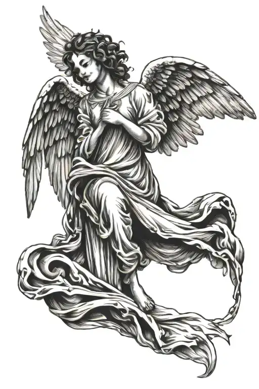 Angel With Wings Flying Away