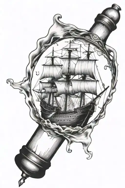 A Ship And A Broken Neck Of A Bottle Above The Ship