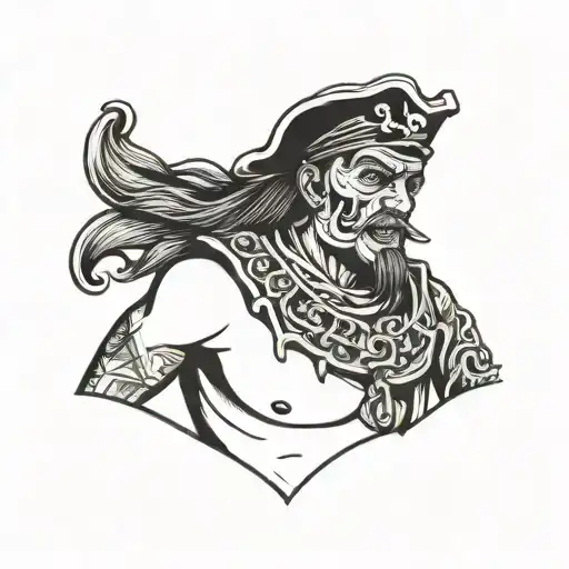 Old School Pirate Half Woman Half Man With A Human Rib In His Mouth