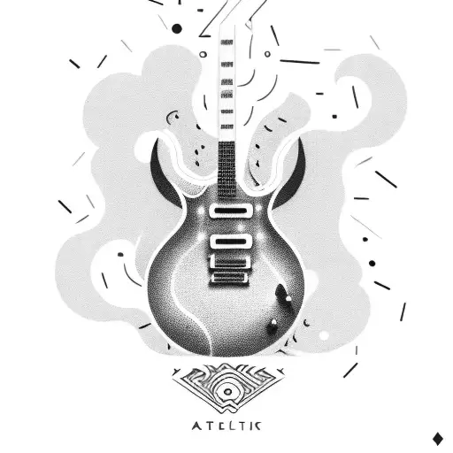 A Stylized Electric Guitar Surrounded By Smoke And Music Notes