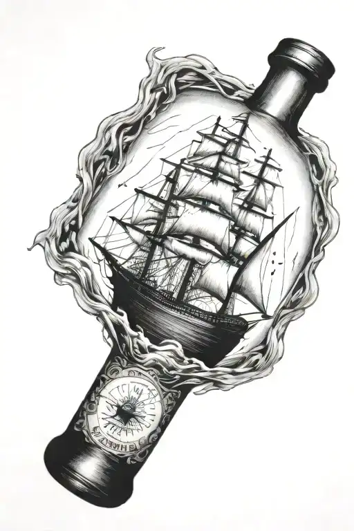 A Ship And A Broken Neck Of A Bottle Above The Ship