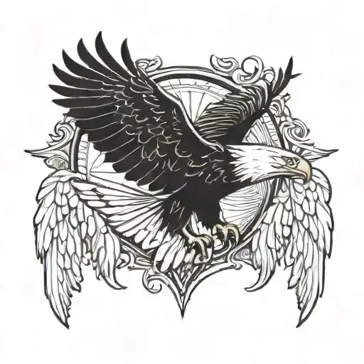 Eagle Flying With Wings Covering Chest