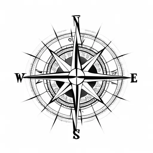 Compass Rose With Map Behind It And Fades Into The Ocean Above It