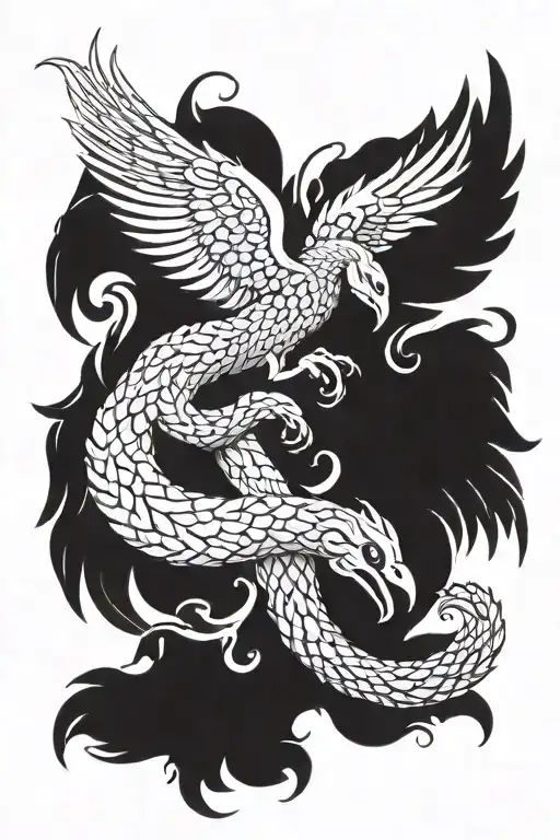 Snake And Pheonix Wings With Crown