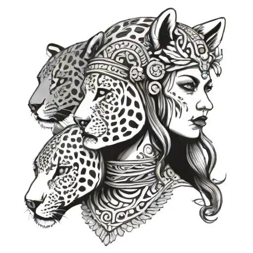 Nordic Woman With A Jaguar Headress