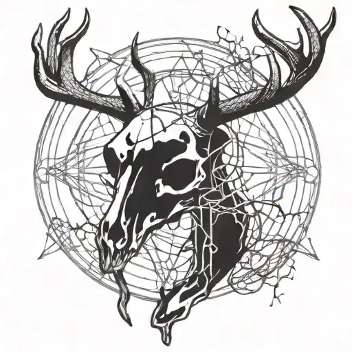 Deer Skull With Two Web Of Wyrd Symbols In The Background