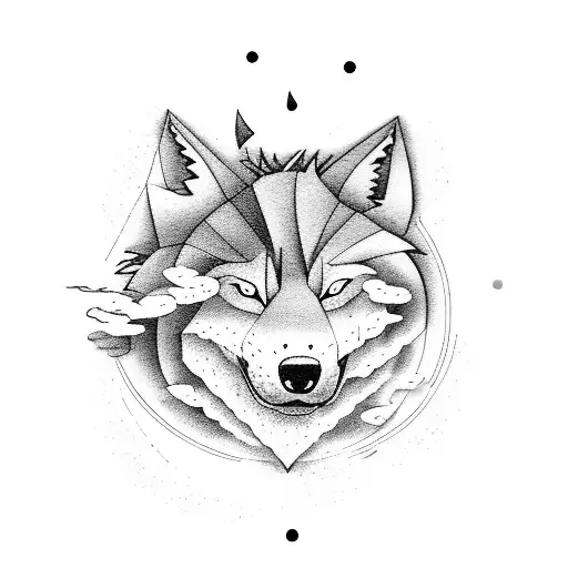 A Moonlit Scene Of A Guitarist Playing Under A Giant Wolf-shaped Cloud