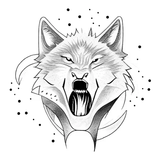 A Fierce Wolf Howling At The Moon With A Guitar In Its Mouth