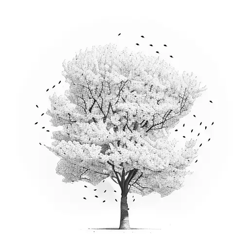 Blossom Tree And Cars