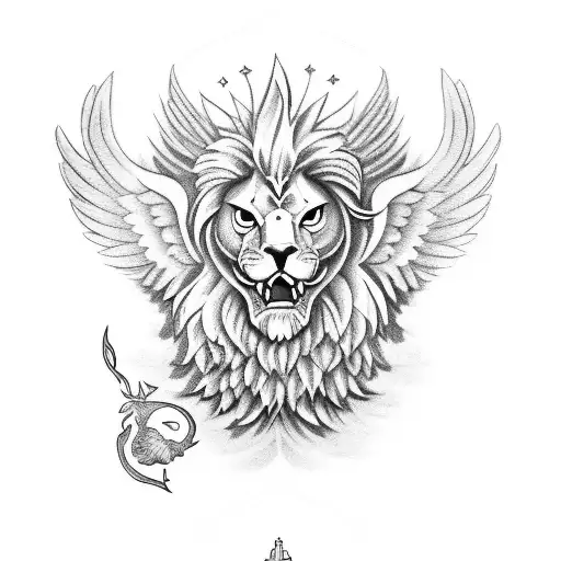 Guardian Angel With Phoenix On Arm And Lion