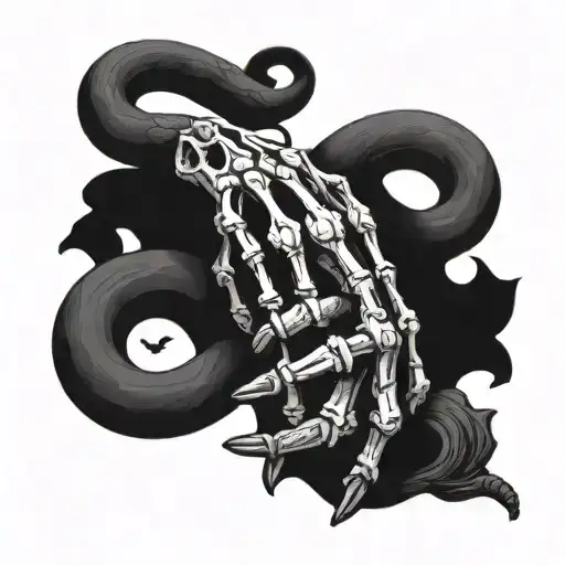 Hand Skeleton Holding Snake Black And White Color Black And White