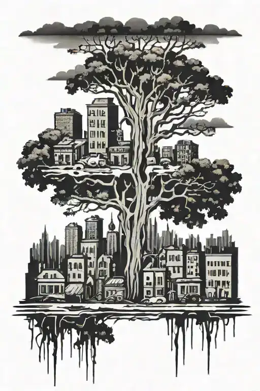 Post Apocalyptic Cityscape With A Tree