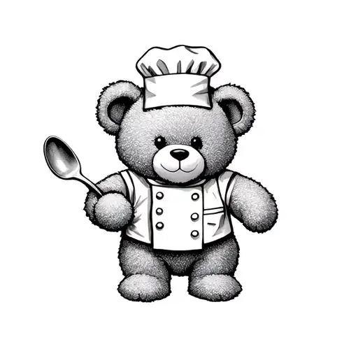 Teddy Bear Wearing Chef Jacket Holding A Spoon