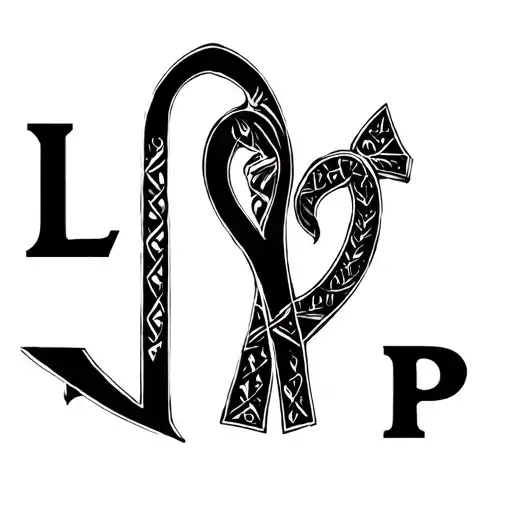 A Ankh With The Letters L L P Going Vertical Down Next To It But A Little Lower
