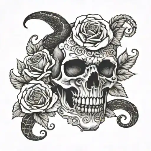 Little Skull With Roses And A Snake