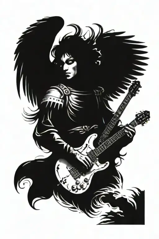 An Archangel Playing A Guitar On A Battlefield