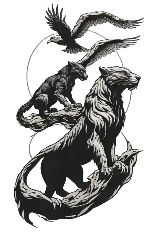 Panther And Eagle Soaring