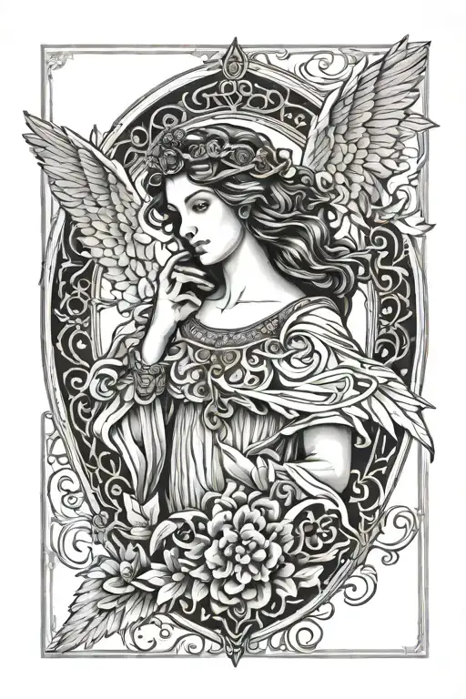 Guardian Angel With Filigree Around It