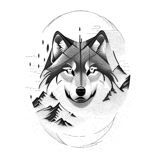 Mountain Scene With Wolf