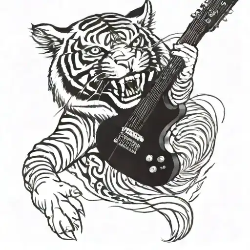 A Tiger Roaring While Playing An Electric Guitar