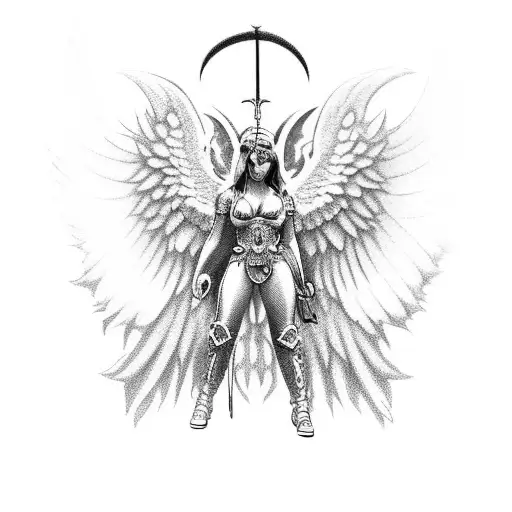 Warrior Angel Fighting Demons